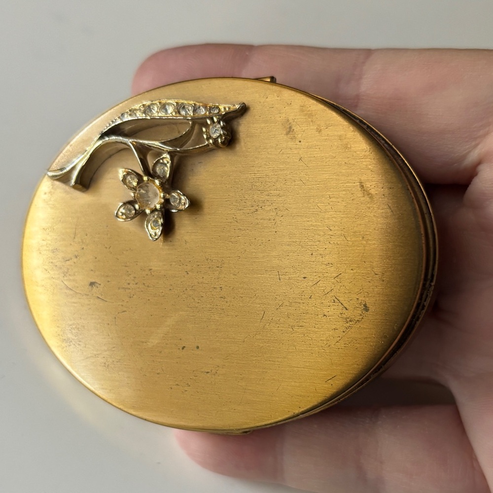 Vintage Gold-Toned Jeweled Powder Compact